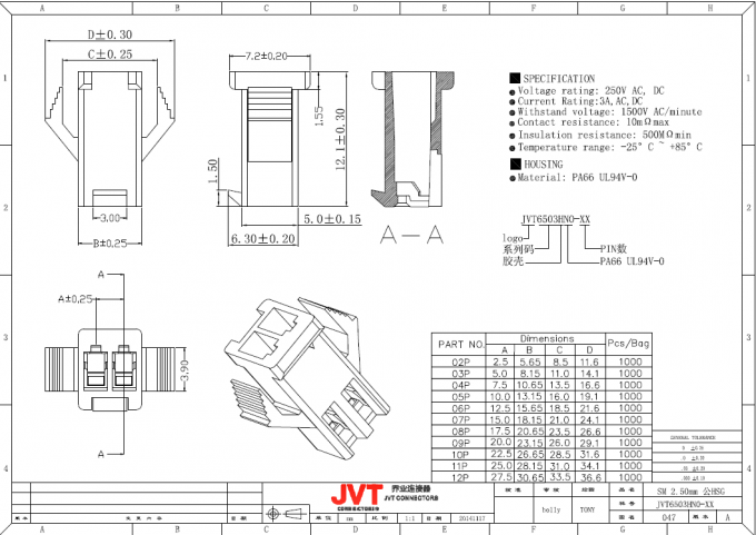 Connecteurs d'alimentation d'énergie du logement UL94V-0 du nylon 66 pour A.W.G. #18 - fil 22 applicable