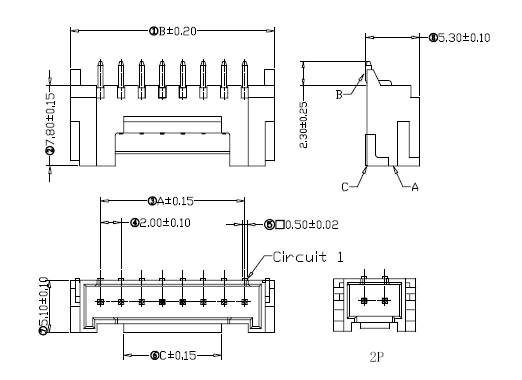 Connecteur de connecteur simple à 7 broches de la rangée 2 mm avec technologie de montage en surface, UL94V-0