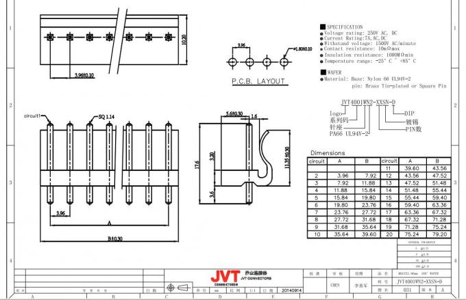 Lancement de l'en-tête 3.96mm de Pin/connecteur droit /2pin de panneau de carte PCB rangée simple