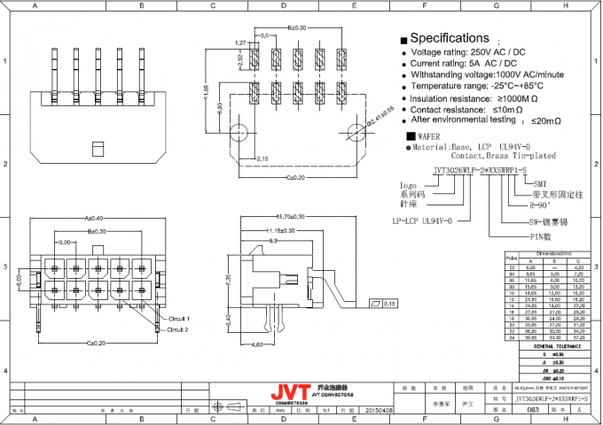 Type de SMT/connecteurs des véhicules à moteur à angle droit -25°C - température de fonctionnement de +85°C